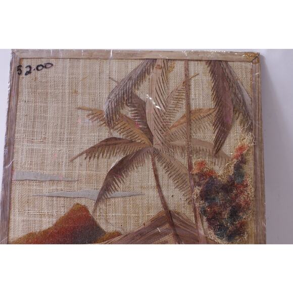 Tropical Wall Art, boho Hand Crafted, Bamboo Straw Sand, Tiki Hut, Landscape - Picture 3 of 7